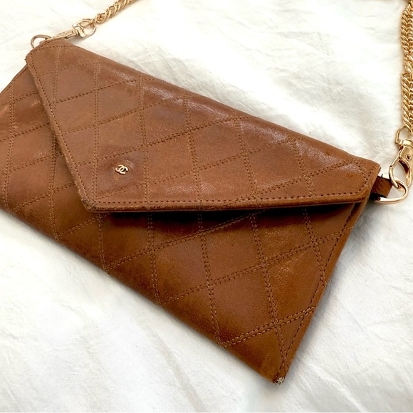 CHANEL Brown Leather Matelasse Long Wallet on Chain Envelope Gold CC - Picture 2 of 14